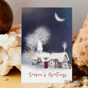 Moderne Navy Winter Village Szene Rustikale Weihna Feiertagskarte