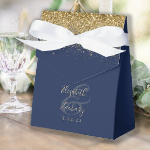 Moderne Navyblau Gold Glitter Hochzeit Geschenkschachtel