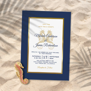 Moderne Navyblau Goldene Seepferdchen Elegante Hoc Einladung