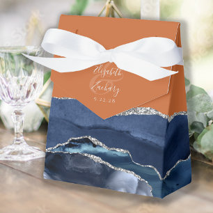 Moderne Navyblau Silber Achat verbranntes Orange Geschenkschachtel
