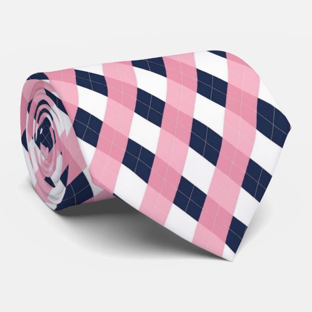 Moderne Navyblau und Rosa Argyle Muster Krawatte (Gerollt)