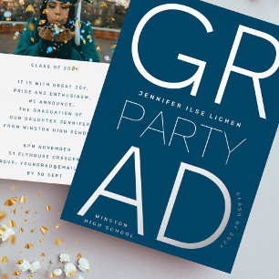 MODERNE NAVYBLAUE ABSCHLUSSPARTY Abschlussjahrgang Folieneinladung