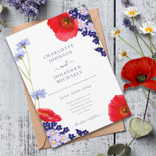 Moderne Navyblaue Elegante Sommerblumen-Hochzeit Einladung