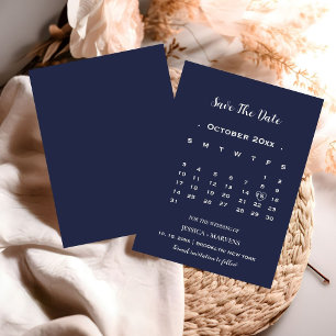Moderne navyblaue Kalender nicht-foto Save-the-Dat Einladung
