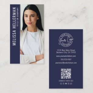 Moderne Navyblaue professionelle QR-Code-Foto-Logo Visitenkarte