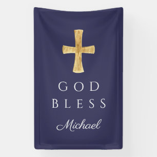 Moderne Navyblaue Religiöse Kreuz Jungen Gott segn Banner