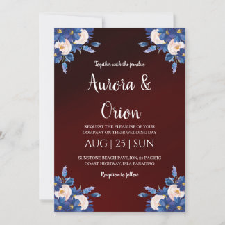 moderne navyblaue und burgunderrote Hochzeitseinla Einladung