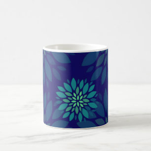Moderne Navyblaue und grüne Blumenblattmuster Kaffeetasse