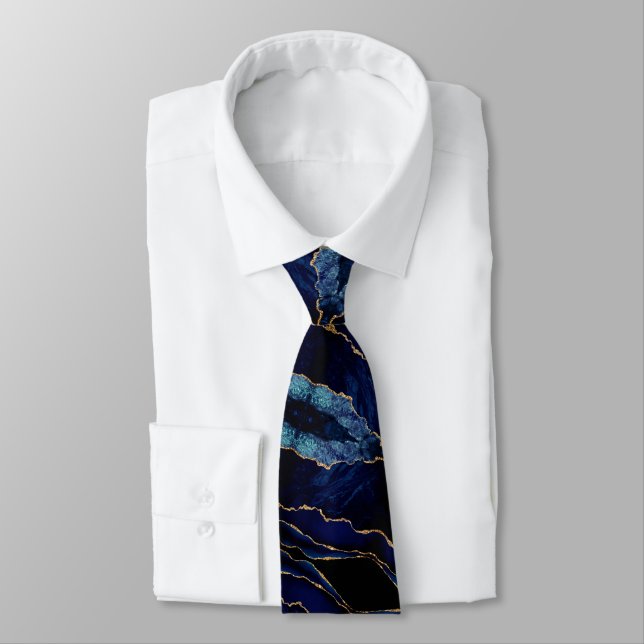 Moderne Neck Tie Agate Navy Blue Gold Marmor Krawatte (Gebunden)