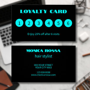 Moderne Neon Blue Black Loyalty Cards
