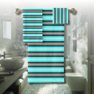 Moderne Neon Blue und Black 3D Metal Effect Stripe Badhandtuch Set