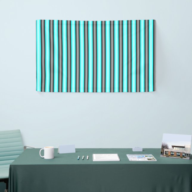 Moderne Neon Blue und Black 3D Metal Effect Stripe Banner (Messeveranstaltung)