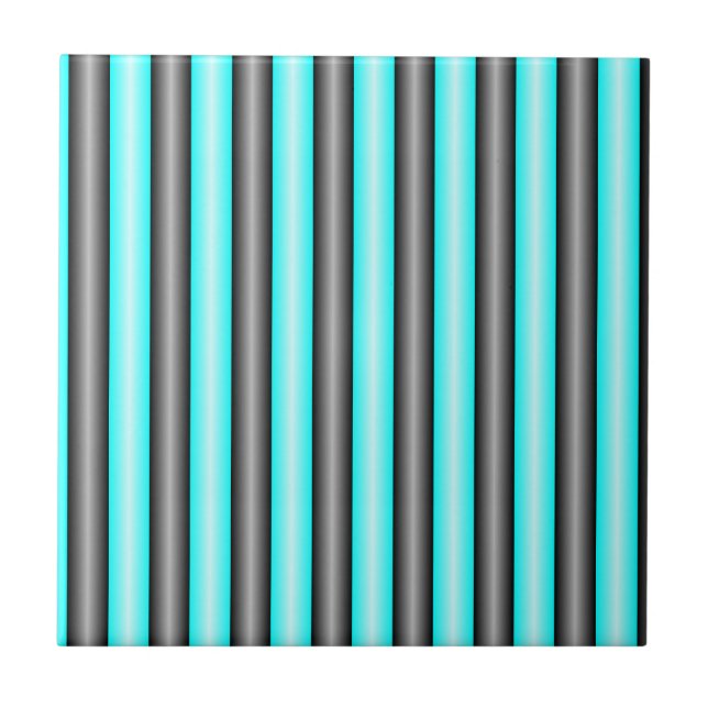 Moderne Neon Blue und Black 3D Metal Effect Stripe Fliese (Vorderseite)