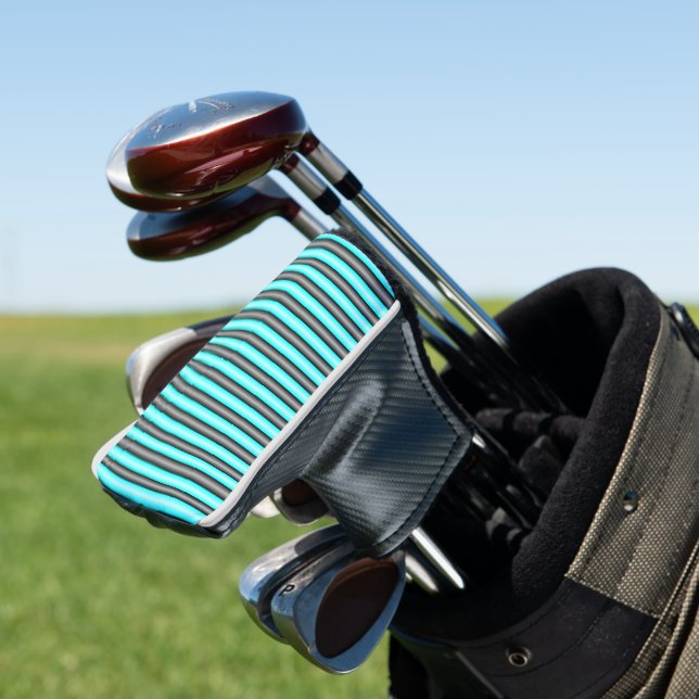Moderne Neon Blue und Black 3D Metal Effect Stripe Golf Headcover (In Situ)