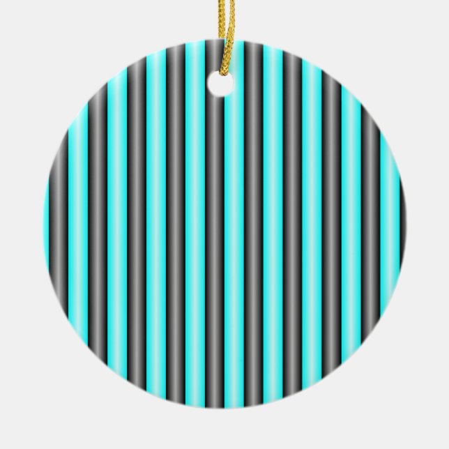 Moderne Neon Blue und Black 3D Metal Effect Stripe Keramik Ornament (Vorne)