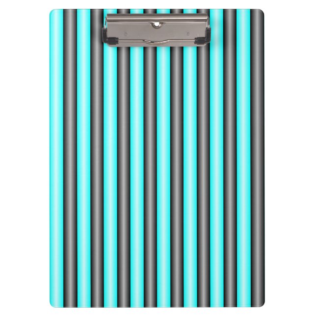 Moderne Neon Blue und Black 3D Metal Effect Stripe Klemmbrett (Vorderseite)
