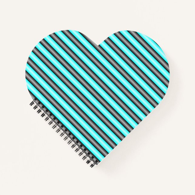 Moderne Neon Blue und Black 3D Metal Effect Stripe Notizbuch (Vorderseite)