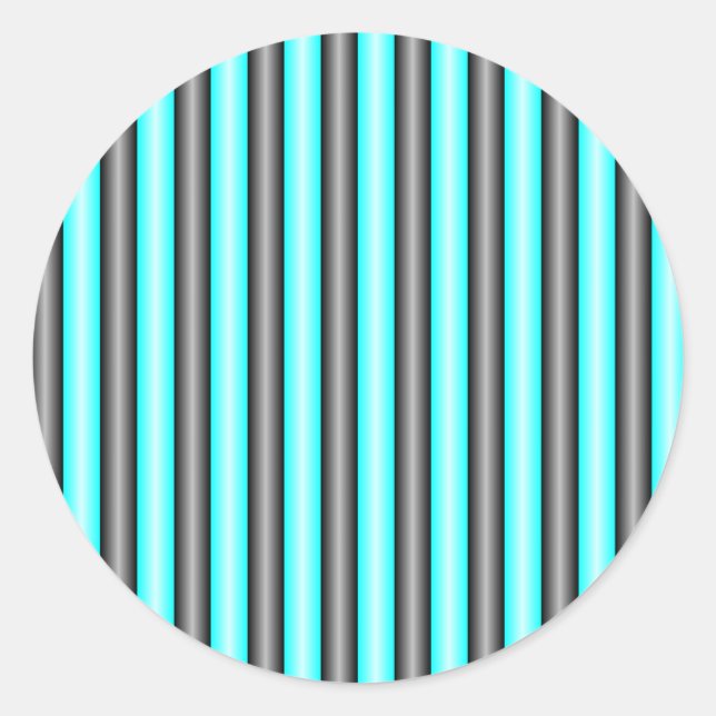 Moderne Neon Blue und Black 3D Metal Effect Stripe Runder Aufkleber (Vorderseite)