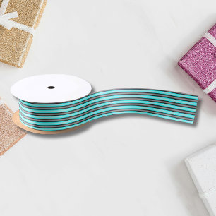 Moderne Neon Blue und Black 3D Metal Effect Stripe Satinband