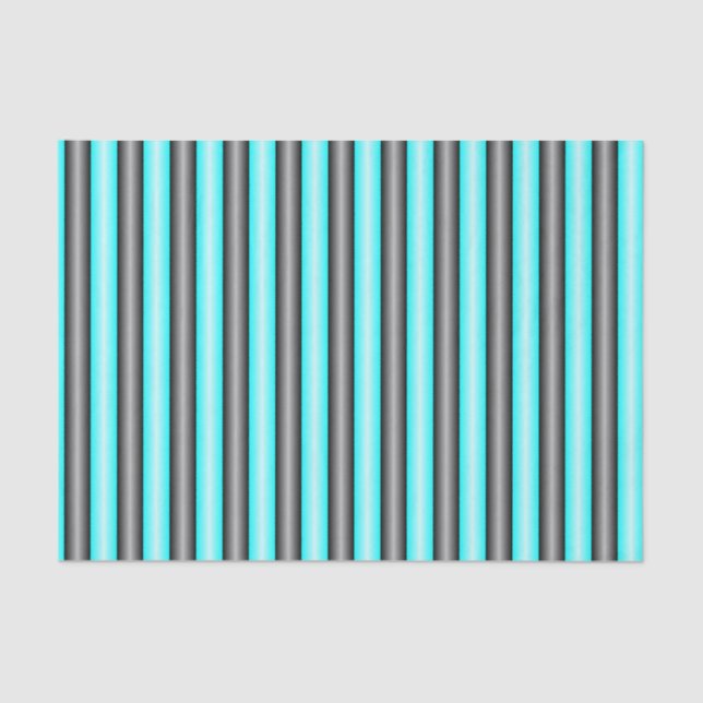 Moderne Neon Blue und Black 3D Metal Effect Stripe Seidenpapier (Vorderseite)