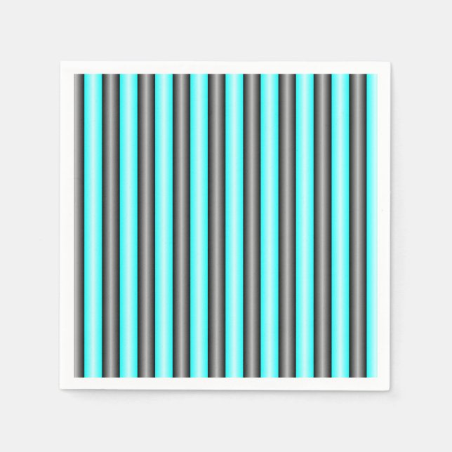Moderne Neon Blue und Black 3D Metal Effect Stripe Serviette (Vorderseite)