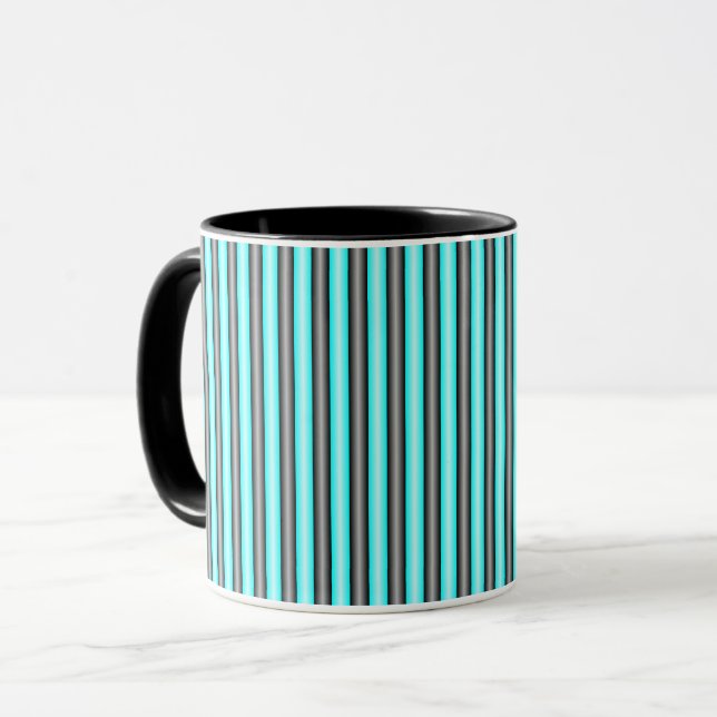Moderne Neon Blue und Black 3D Metal Effect Stripe Tasse (Vorderseite Links)