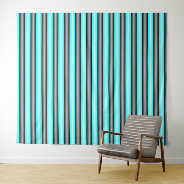 Moderne Neon Blue und Black 3D Metal Effect Stripe Wandteppich (Beispiel (Horizontal))