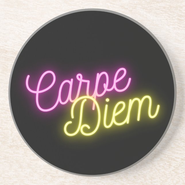 Moderne Neon Carpe Diem Word Art Getränkeuntersetzer (Vorne)