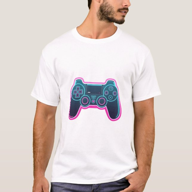 Moderne Neon-Gaming-Controller weiße Baumwoll-T-Sh T-Shirt (Vorderseite)