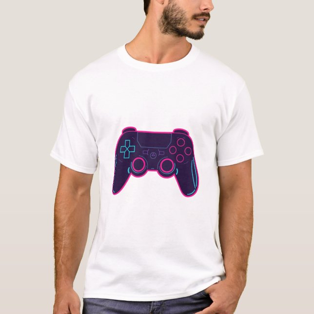 Moderne Neon-Gaming-Controller weiße Baumwoll-T-Sh T-Shirt (Vorderseite)