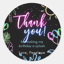 Moderne Neon-Glanz-Schwarze Poolparty Danke