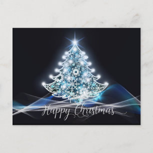 Moderne Neon-Glow-Schwarz-Weiß-Blau-Weihnachtsbaum Postkarte