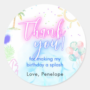 Moderne Neon-Glow-Wasserfarbe Poolparty Danke Runder Aufkleber