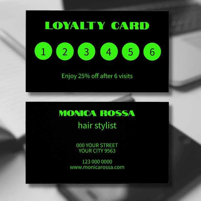 Moderne Neon Green Black Loyalty Cards (Von Creator hochgeladen)