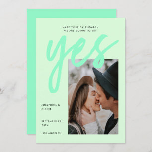 Moderne Neon Mint Green Big Script Foto Hochzeit Save The Date