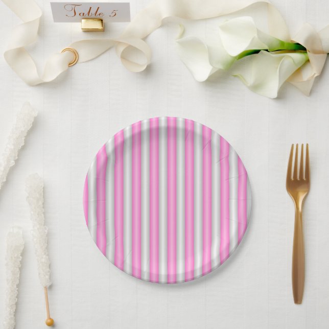 Moderne Neon-Pink-Streifen mit 3D-Effekt Pappteller (Hochzeit)