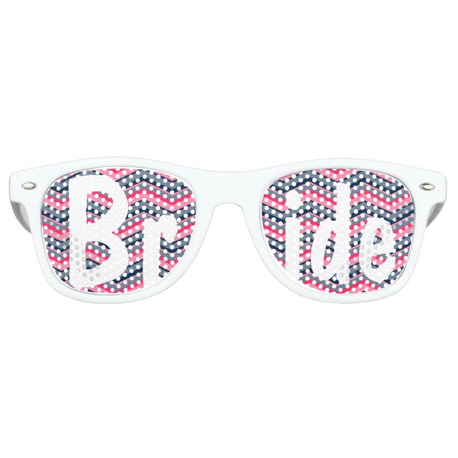 Moderne Neon rosa Marinebrücke Zickzack Hochzeit B Partybrille (Vorderseite)