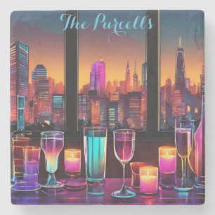 Moderne Neon-Stadtbar-Platz Marmor Stein Untersetz Steinuntersetzer