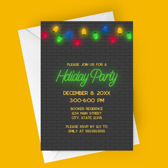 Moderne Neonische WeihnachtsLICHT-Feier Einladung (Modern Neon Lights Holiday Party Invitation | Christmas Lights Party Invitation)