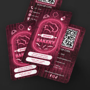Moderne neonrosa Bäckerei-Kochmütze-Logo leuchtend Visitenkarte