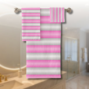 Moderne Neonrosa-Streifen mit 3D-Effekt Badhandtuch Set