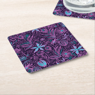 Moderne neonviolette Blumengestaltung Rechteckiger Pappuntersetzer
