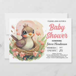 Moderne Nest Whimsical Bird Baby Dusche Einladung