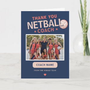 Moderne Netball-Mannschaftsfoto Coach Dankeskarte