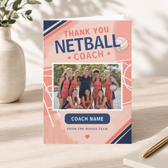 Moderne Netball-Mannschaftsfoto Coach Dankeskarte (Von Creator hochgeladen)