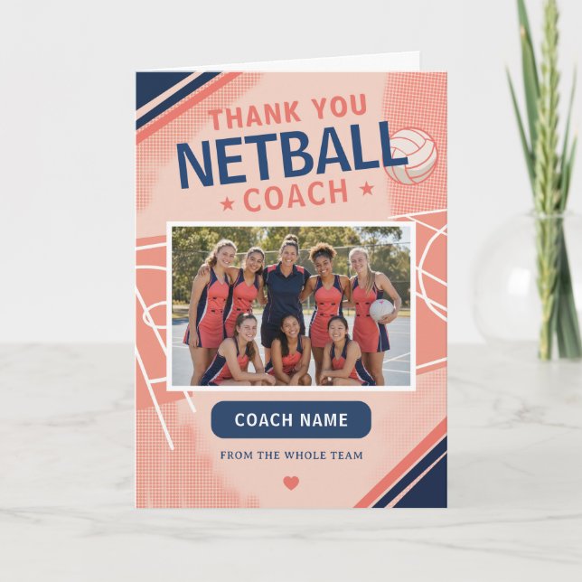 Moderne Netball-Teamfoto Coach Dankeskarte (Vorderseite)