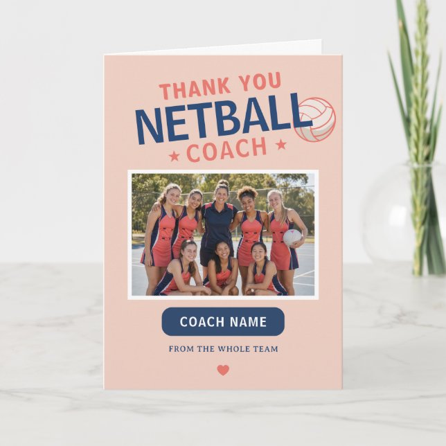 Moderne Netball-Teamfoto Coach Dankeskarte (Vorderseite)