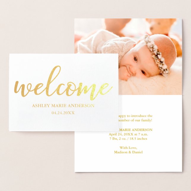 Moderne neue Baby-Ankündigung Gold Foil-Card Folienkarte (Anzeige)