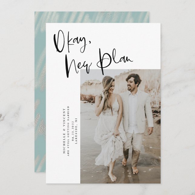 Moderne neue Planänderung Datum Hochzeit speichern Save The Date (Vorne/Hinten)