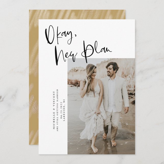 Moderne neue Planänderung Datum Hochzeit speichern Save The Date (Vorne/Hinten)